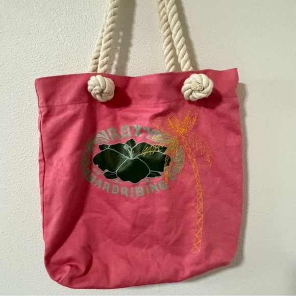 Roxy Canvas Tote Thick Rope Handles Embroidered Palm Tree-12x12x3” - Picture 4 of 10